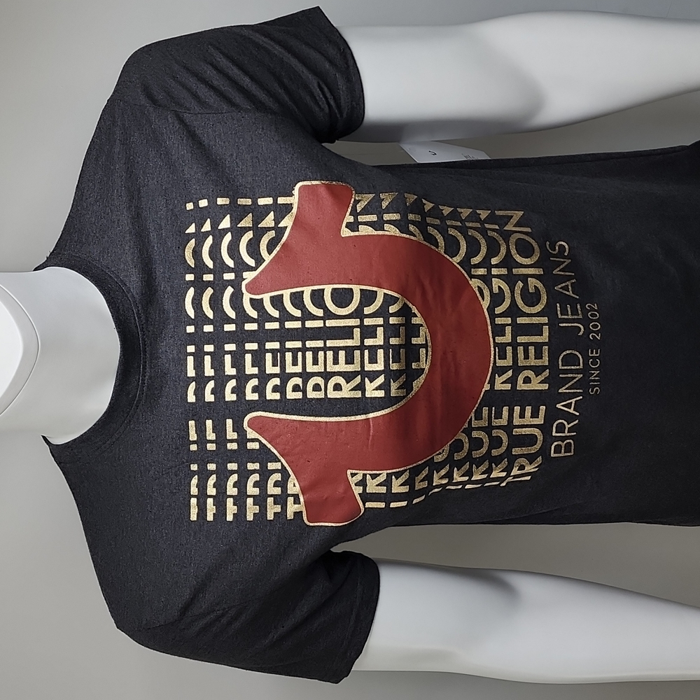 TRUE RELIGION DARK GREY WITH GOLD LOGO TEE SHIRT